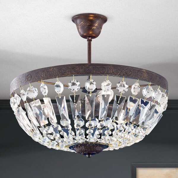 ORION Plafonieră Arila, lanțuri de cristal, Ø 40 cm, reglabil, Transparent, Camera de zi / sufragerie, Metal, Antichitate