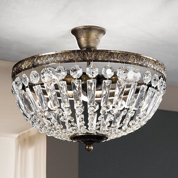 ORION Plafonieră Arila, lanțuri de cristal, Ø 40 cm, reglabil, Transparent, Camera de zi / sufragerie, Metal, Antichitate