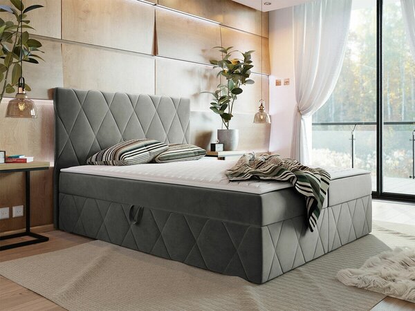 Pat boxspring Comfivo AvisBoxspring, Dublu, Gri inchis, 160x200, Tapiterie, Somiera patSomiera pat, 16x21x11cm