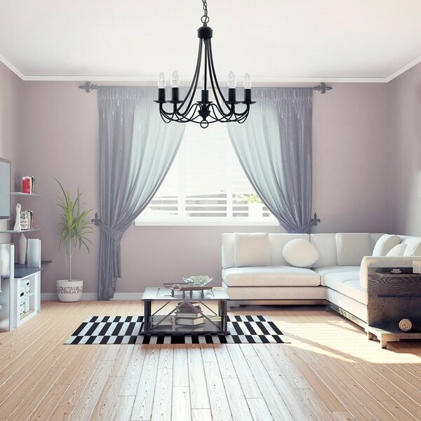Searchlight Candelabru Maypole mat-negru, 5 becuri, reglabil, Negru, Camera de zi / sufragerie, Metal