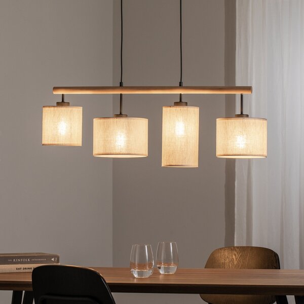 TK Lighting Lampă suspendată Deva Nature, 4 becuri, textil, reglabil, Bej, Camera de zi / sufragerie, Lemn, Scandinavă