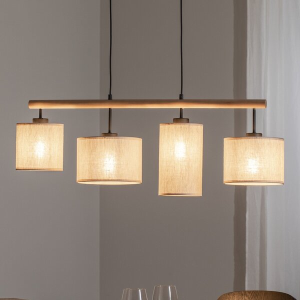 TK Lighting Lampă suspendată Deva Nature, 4 becuri, textil, reglabil, Bej, Camera de zi / sufragerie, Lemn, Scandinavă