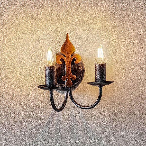 Kögl Aplică de perete CASTELLO 2 becuri, reglabil, Negru, Camera de zi / sufragerie, Metal, Casă de țară / Rustic