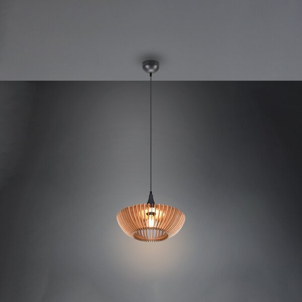 Trio Lighting Lampă suspendată Colino din lamele de lemn, lemn deschis la culoare, reglabil, Lemn, Camera de zi / sufragerie, Lemn