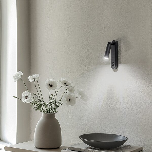 TK Lighting Aplică de perete Enzo Long, negru, metal, 22 cm, reglabilă, G9, Negru, Camera de zi / sufragerie, Metal, Modern