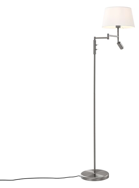 Lampă de podea din oțel cu abajur alb și lampă de citit reglabilă - Ladas