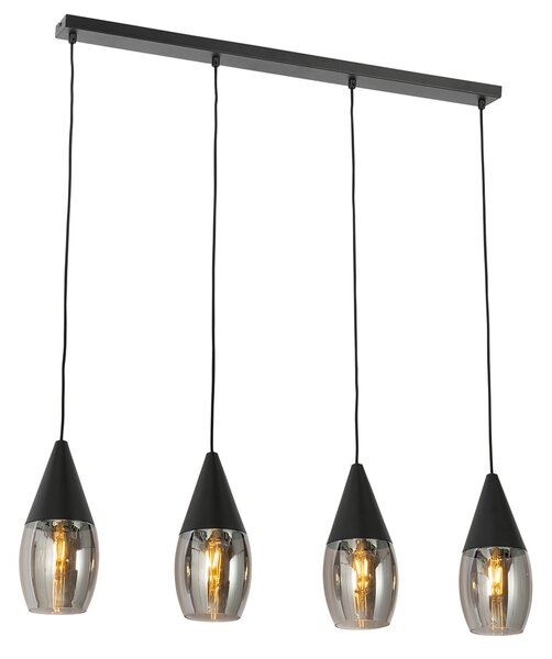 Lampă suspendată modernă neagră cu sticlă fumurie 4 lumini - Drop