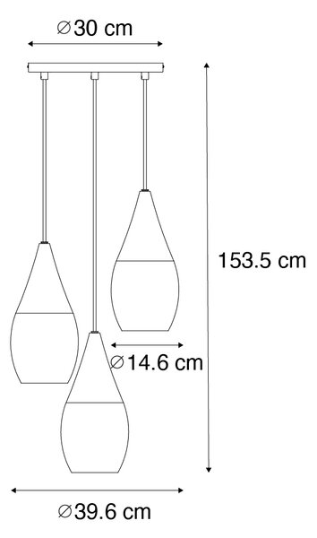 Lampă suspendată modernă aurie cu sticlă chihlimbar 3 lumini - Drop