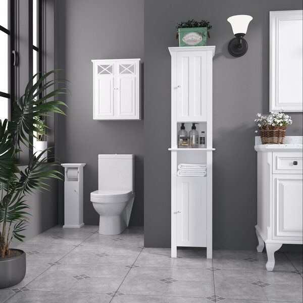 Kleankin Dulap Baie cu Suport Hârtie Igienică MDF 21.5x17.8x66.5cm Alb | Aosom Romania