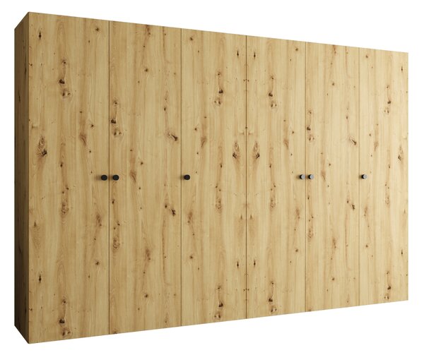 Dulap de haine 300 cm Parna 1 (Stejar artisan + Negru). 1125899