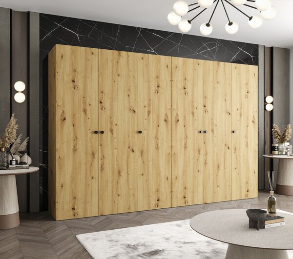 Dulap de haine 300 cm Parna 1 (Stejar artisan + Negru). 1125899