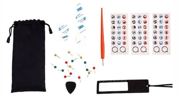 Kit 27 accesorii harta razuibila a lumii, stickere, ace fixare, husa depozitare