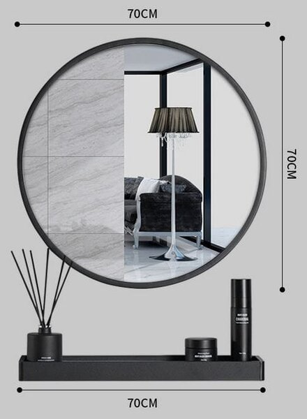 Oglinda rotunda cu raft Culoare negru, BREDO Ø70 cm