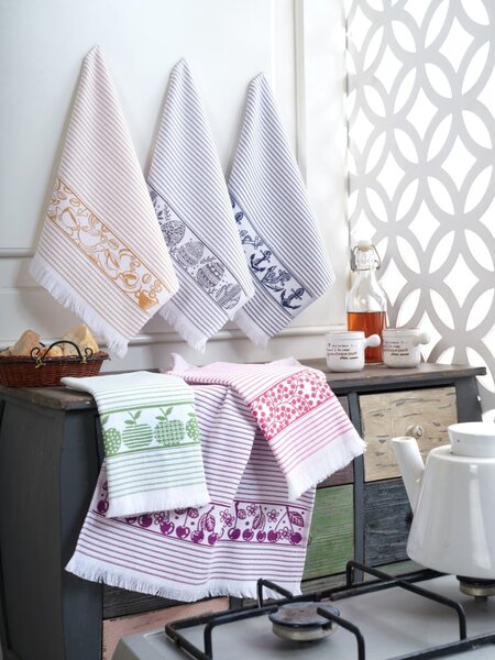 Set 6 prosoape bucatarie, bumbac 100%, 40x60 cm, Saheser, line