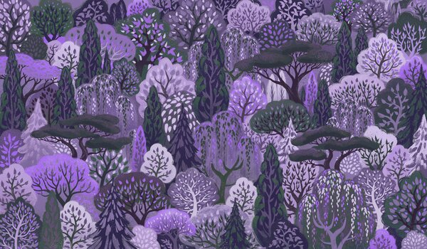 Fototapet Copaci violet și verde, Fototapet natură, Fototapet populare, t01033v1 - Tapeko.ro