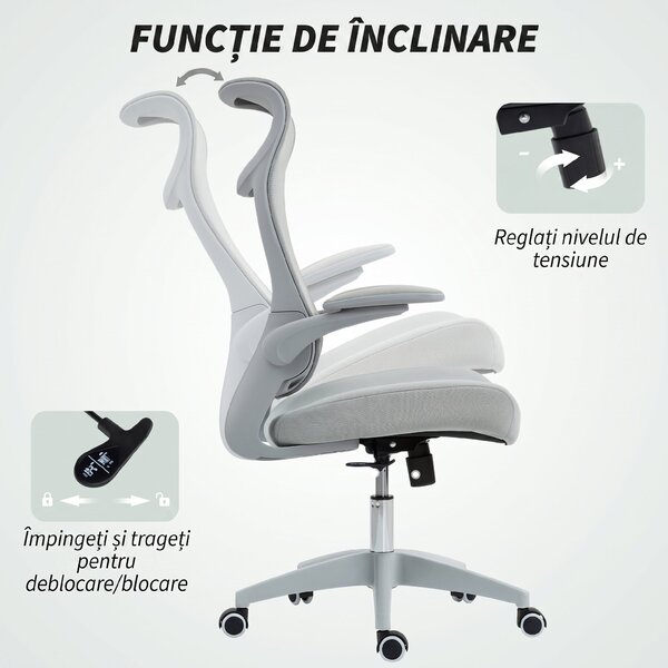 HOMCOM Scaun de birou ergonomic cu cotiere reglabile și tetieră, gri | Aosom Romania