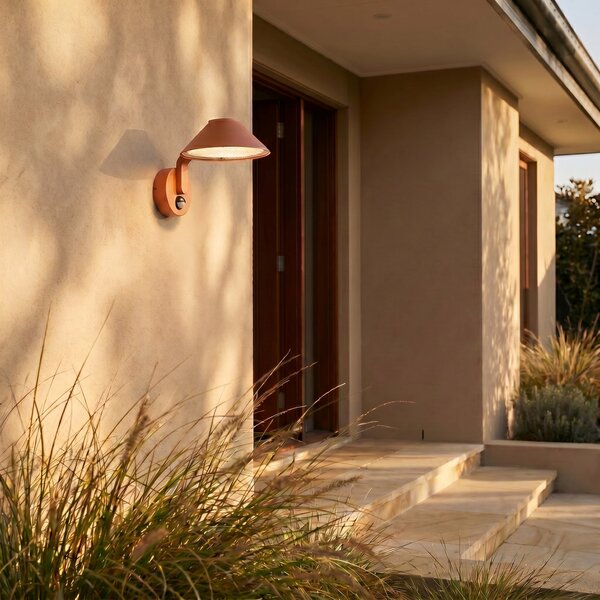 Lindby Lampa de perete pentru exterior LED Capelo, culoare teracotă, Ø 20 cm,, Maro / Rugină, Aluminiu, Modern