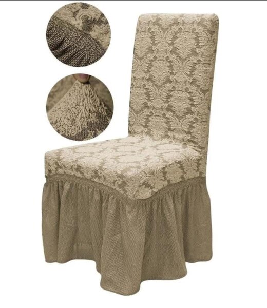 Set 6 Huse Elastice pentru Scaune cu volanas Jacquard, Bej