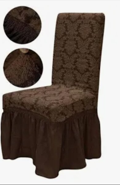 Set 6 Huse Elastice pentru Scaune cu volanas Jacquard, Maro
