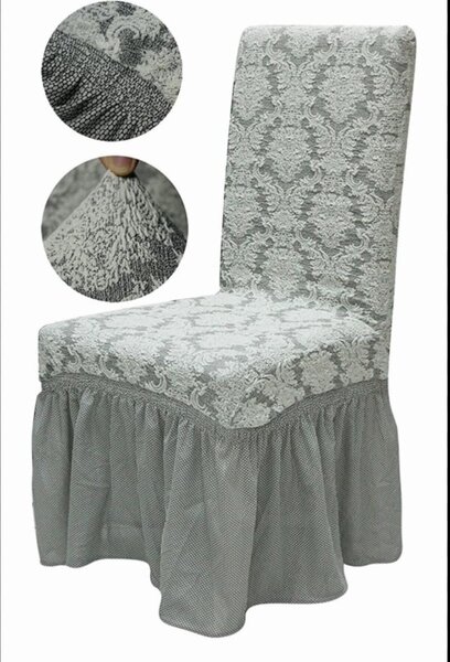 Set 6 Huse Elastice pentru Scaune cu volanas Jacquard, Gri deschis
