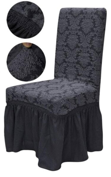Set 6 Huse Elastice pentru Scaune cu volanas Jacquard, Gri inchis