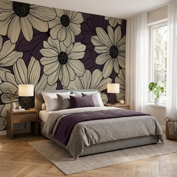 Fototapet Un model floral plin de viață, în nuanțe închise, Fototapet flori, Fototapet populare, t00779v1 - Tapeko.ro