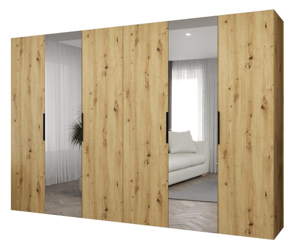Dulap de haine 300 cm Mirabella 2 (Stejar artisan + Negru). 1126435