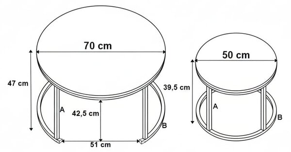 Set 2 Măsuțe de Cafea Negre cu Efect Marmură, Diametru 80/60 cm, Design Elegant