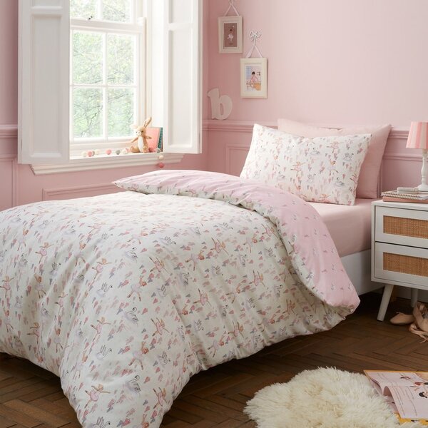 Lenjerie de pat pentru copii albă-roz din bumbac pentru pat dublu 200x200 cm Ballerina – Belle & Boo