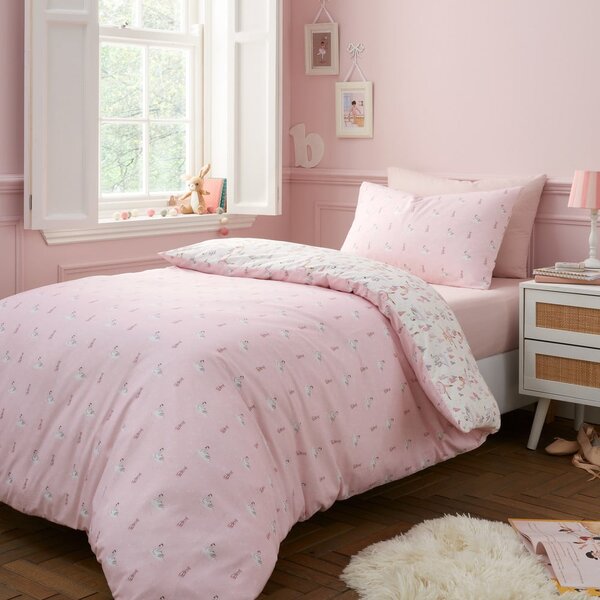 Lenjerie de pat pentru copii albă-roz din bumbac pentru pat dublu 200x200 cm Ballerina – Belle & Boo