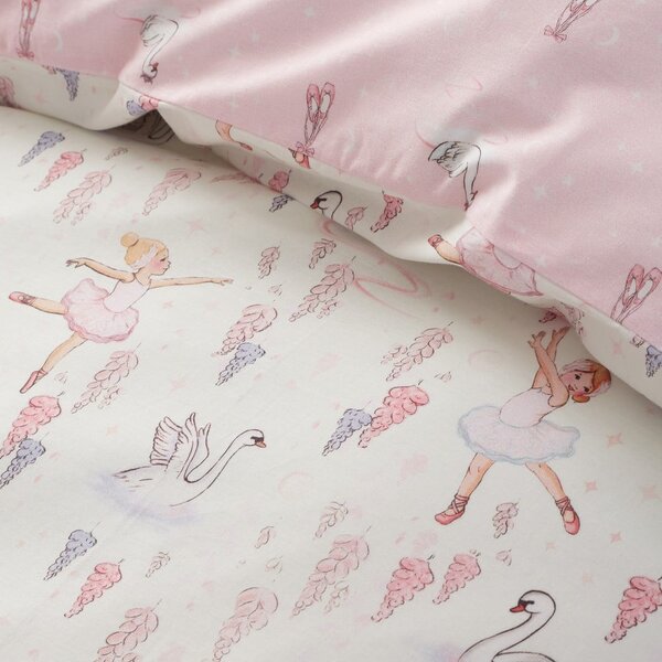 Lenjerie de pat pentru copii albă-roz din bumbac pentru pat dublu 200x200 cm Ballerina – Belle & Boo