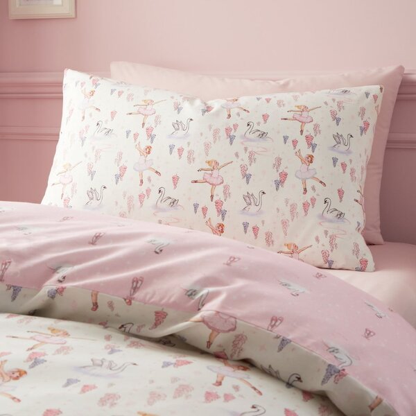 Lenjerie de pat pentru copii albă-roz din bumbac pentru pat dublu 200x200 cm Ballerina – Belle & Boo