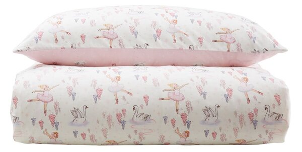 Lenjerie de pat pentru copii albă-roz din bumbac pentru pat dublu 200x200 cm Ballerina – Belle & Boo