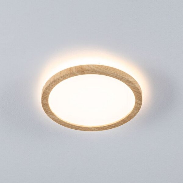 Paulmann Panou LED Atria Shine Ø19 cm, finisaj lemn, IP44, 3000K, pornit/oprit, Lemn, Studiu / Birou, Plastic, Modern