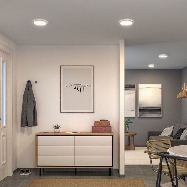 Paulmann Panou LED Atria Shine, Ø 19 cm, alb, IP44, 3000 K, pornit/oprit, Alb, Studiu / Birou, Plastic, Modern