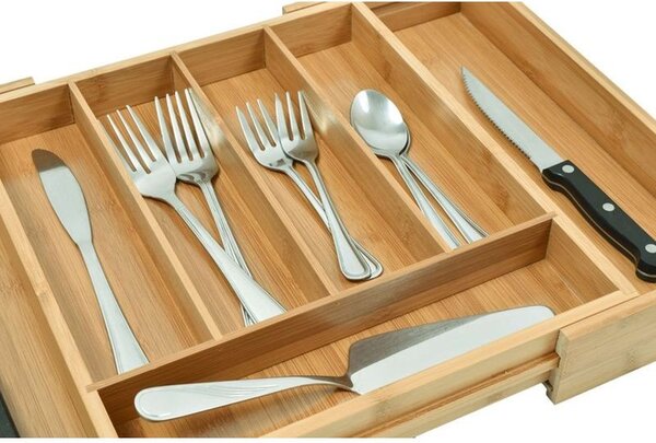 Organizator extensibil pentru tacamuri, lemn bambus, 7 compartimente