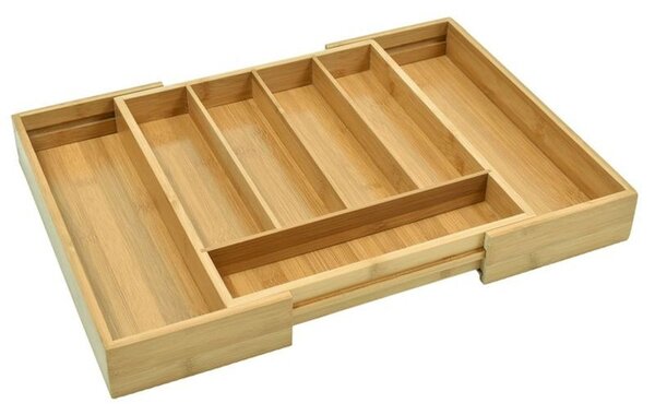 Organizator extensibil pentru tacamuri, lemn bambus, 7 compartimente