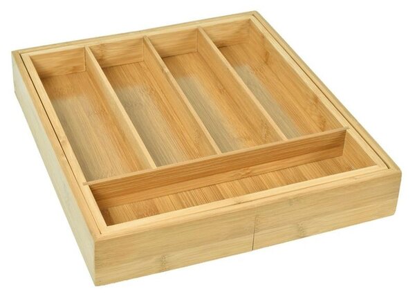 Organizator extensibil pentru tacamuri, lemn bambus, 7 compartimente