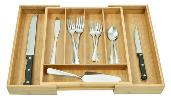 Organizator extensibil pentru tacamuri, lemn bambus, 7 compartimente