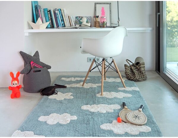 Covor pentru copii albastru lavabil/țesut manual din bumbac 120x160 cm Clouds Vintage Blue – Lorena Canals
