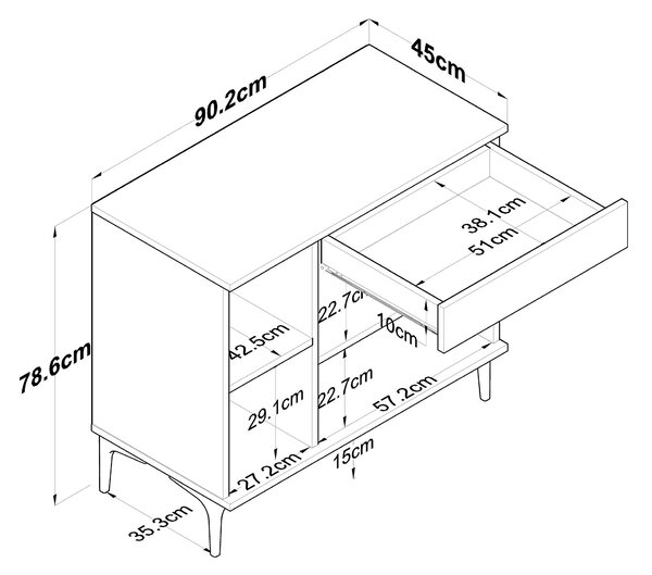 Comodă Jette 94 (nuc + alb). 1127421