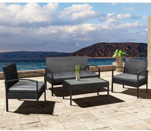 Juskys Set rattan Trinidad - negru