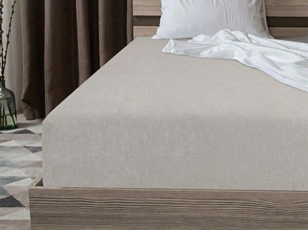 Cearsaf elastic din fleece MOLTON gri deschis 90 x 200 cm