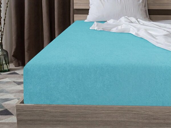 Cearsaf elastic din fleece MOLTON turcoaz 90 x 200 cm