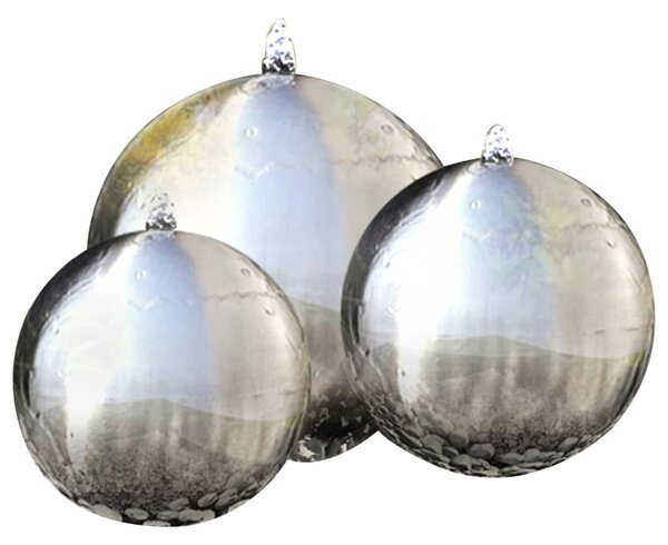 Fântâni sferice de grădină cu LED-uri, 3 piese, oțel inoxidabil
