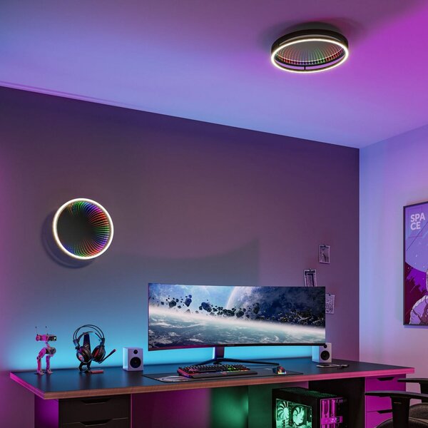 Paulmann Plafonieră LED Spaceglow One, negru, Ø39 cm, RGBW, reglabil, Negru, Hol, Plastic, Modern