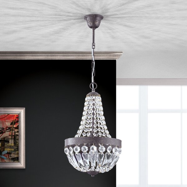 ORION Lampă suspendată Arila, lanțuri de cristal, Ø 25 cm, reglabil, Transparent, Camera de zi / sufragerie, Metal, Antichitate