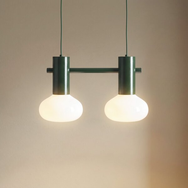 ALDEX Lampă suspendată Flo, verde, cu 2 becuri, sticlă, reglabil, Verde, Camera de zi / sufragerie, Metal, Design