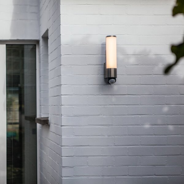 LUTEC Lampă de perete exterioară cu senzor LED LEDA, oțel inoxidabil, înălțime 35 cm,, Metalic, Oțel inoxidabil, Modern