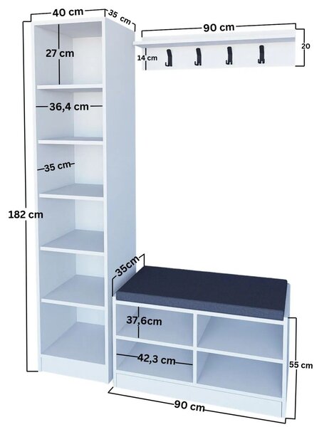 Set mobilier hol Luckiny (alb). 1127564